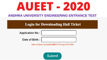 AUEET 2020 Hall Ticket Download | aueet Admit Card Exam Date