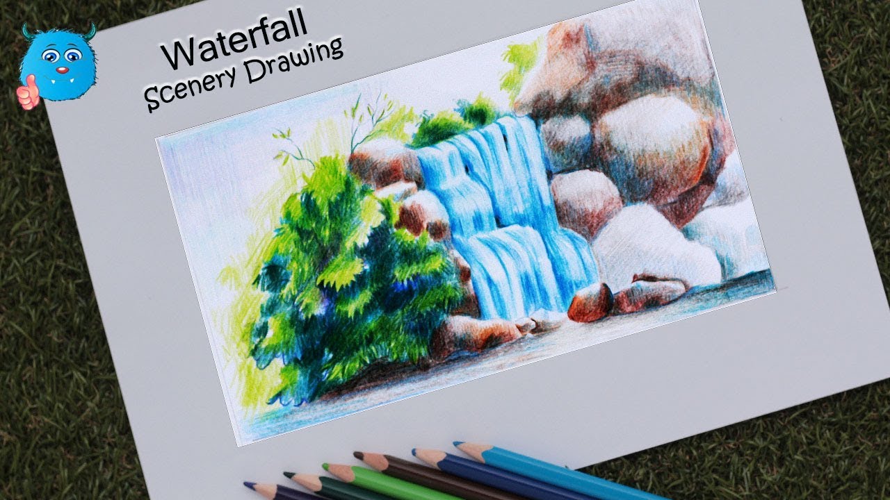'waterfall sketch' Sticker | Spreadshirt
