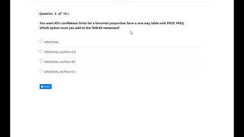 Proc freq binomial alpha= - Sample question for Clinical Trials Programming Using SAS 9 Exam