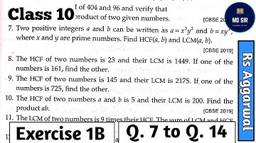 Exercise 1B Real Numbers Q7 to Q14 Class 10 Rs Aggarwal | Chapter 1 CBSE | Md Sir class 10