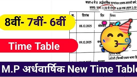 Class 8th to 6th new Time table half yearly exam 2025. Class 8th to 6th half yearly paper time table