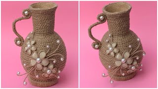 DIY Jute Rope Flower Vase/ Making Jute Vase At Home/ Burlap Rope vase