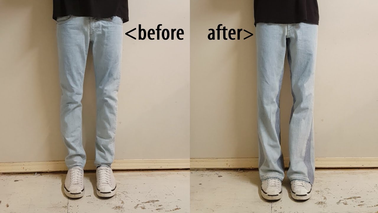 How to flare jeans, Gallery Dept LA flare denim DIY - YouTube