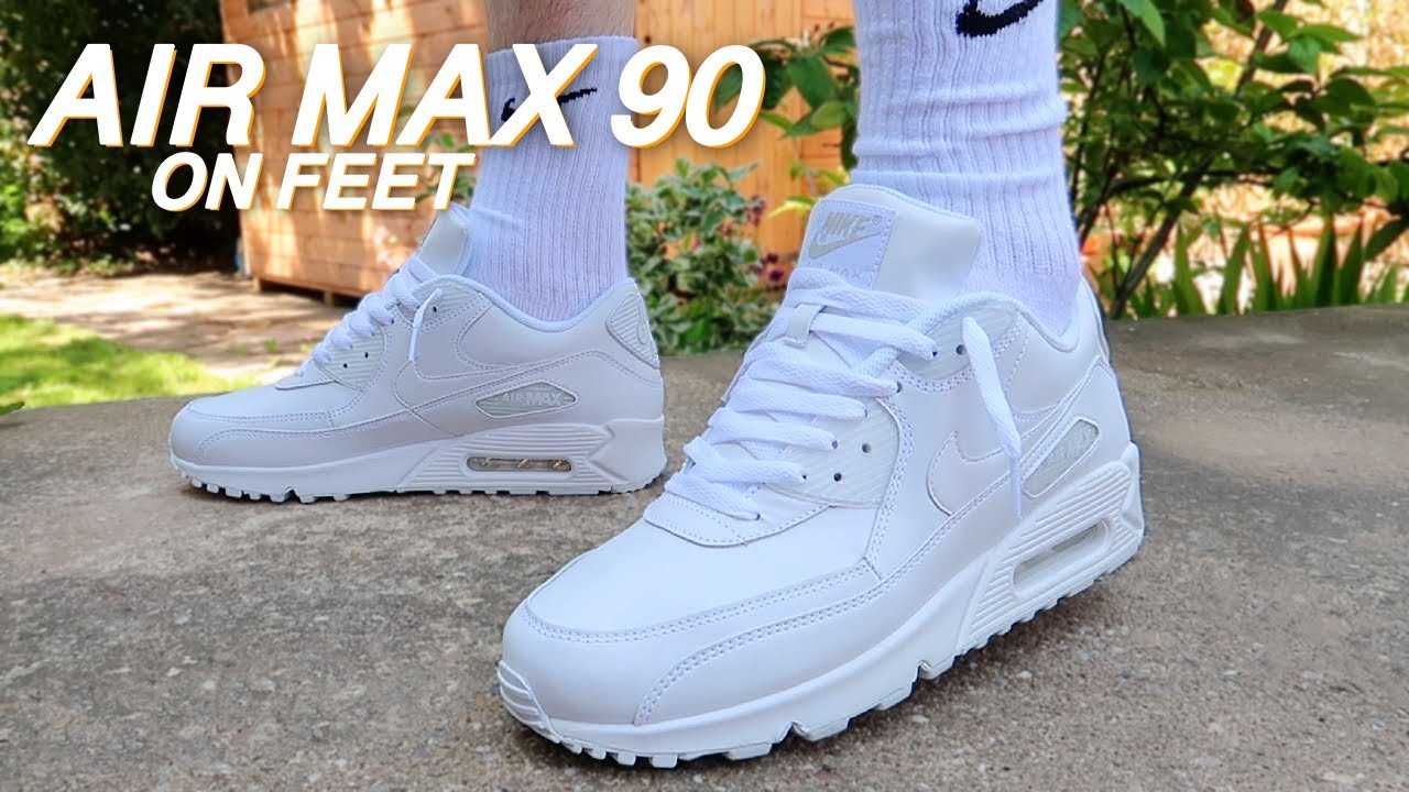 Nike AIR MAX 90 All White On Feet 