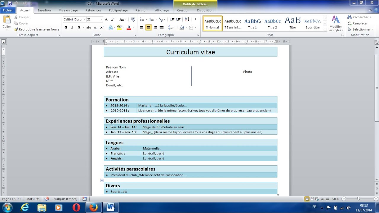 Comment Creer Un Cv Simple Sur Word Exemple Bon Cv Youtube