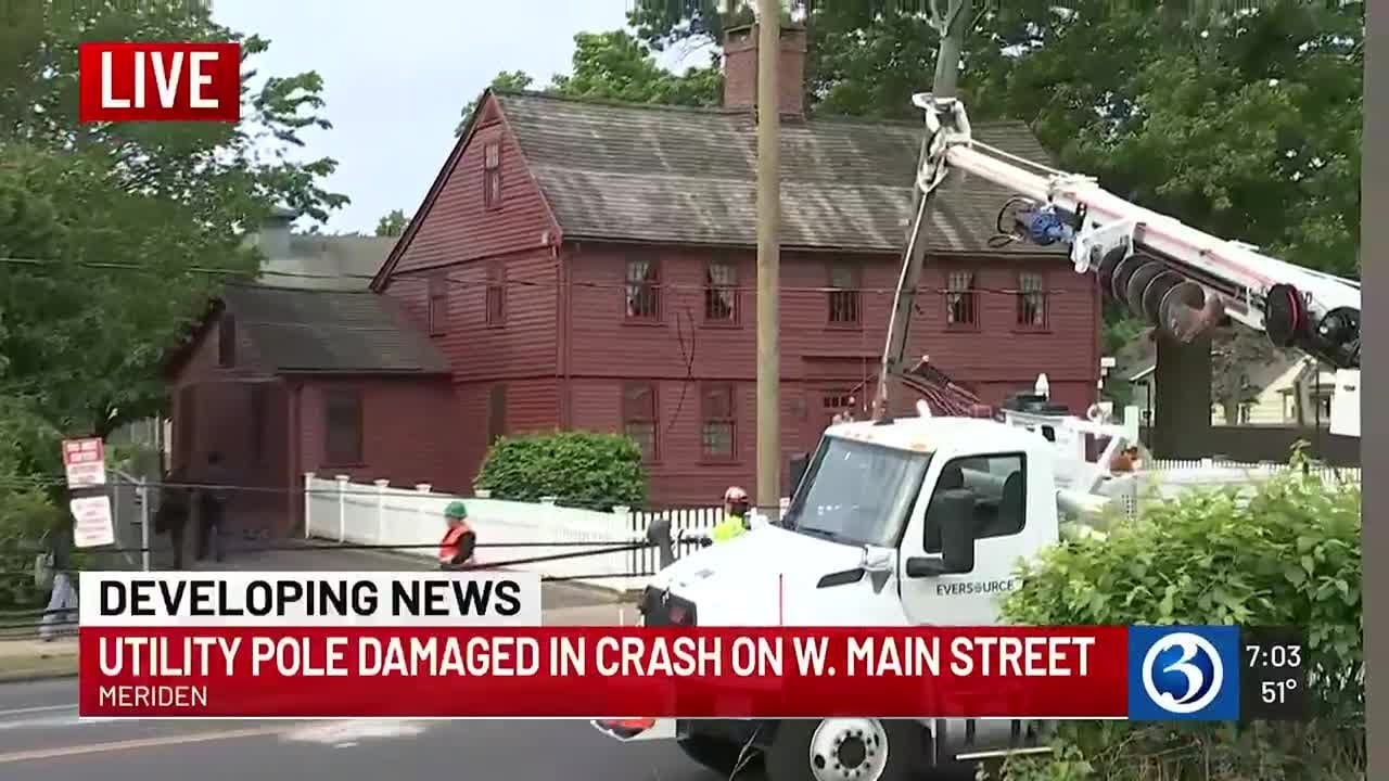 DEVELOPING: Vehicle slams into utility pole in Meriden - YouTube
