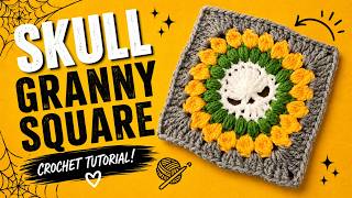 Skull Granny Square Crochet Tutorial 💀 Halloween Granny Square | كروشي الجمجمة