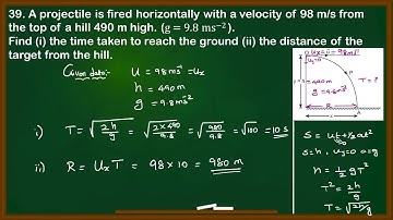 A projectile is fired horizontally with a velocity of 98 m/s from the top of a hill 490 m high