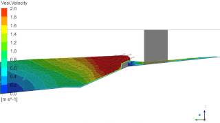 Simulation of ocean waves hitting an on-shore structure