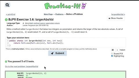 Java Practice It || 3.6 largerAbsVal || method basics, parameters, return, math.