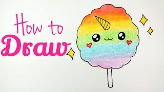 HOW TO DRAW UNICORN COTTON CANDY | Cotton Candy Easy \& Cute Drawing Tutorial For Beginner