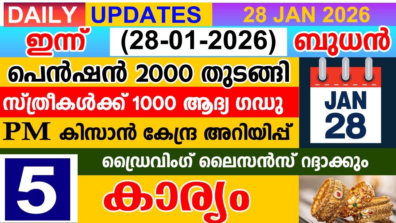 ഇന്ന്(2026 ജനുവരി 28 ബുധൻ) പെൻഷൻ 2000 തുടങ്ങി |സ്ത്രീകൾക്ക് 1000 ആദ്യ ഗഡു| കിസാൻ കേന്ദ്ര അറിയിപ്പ്