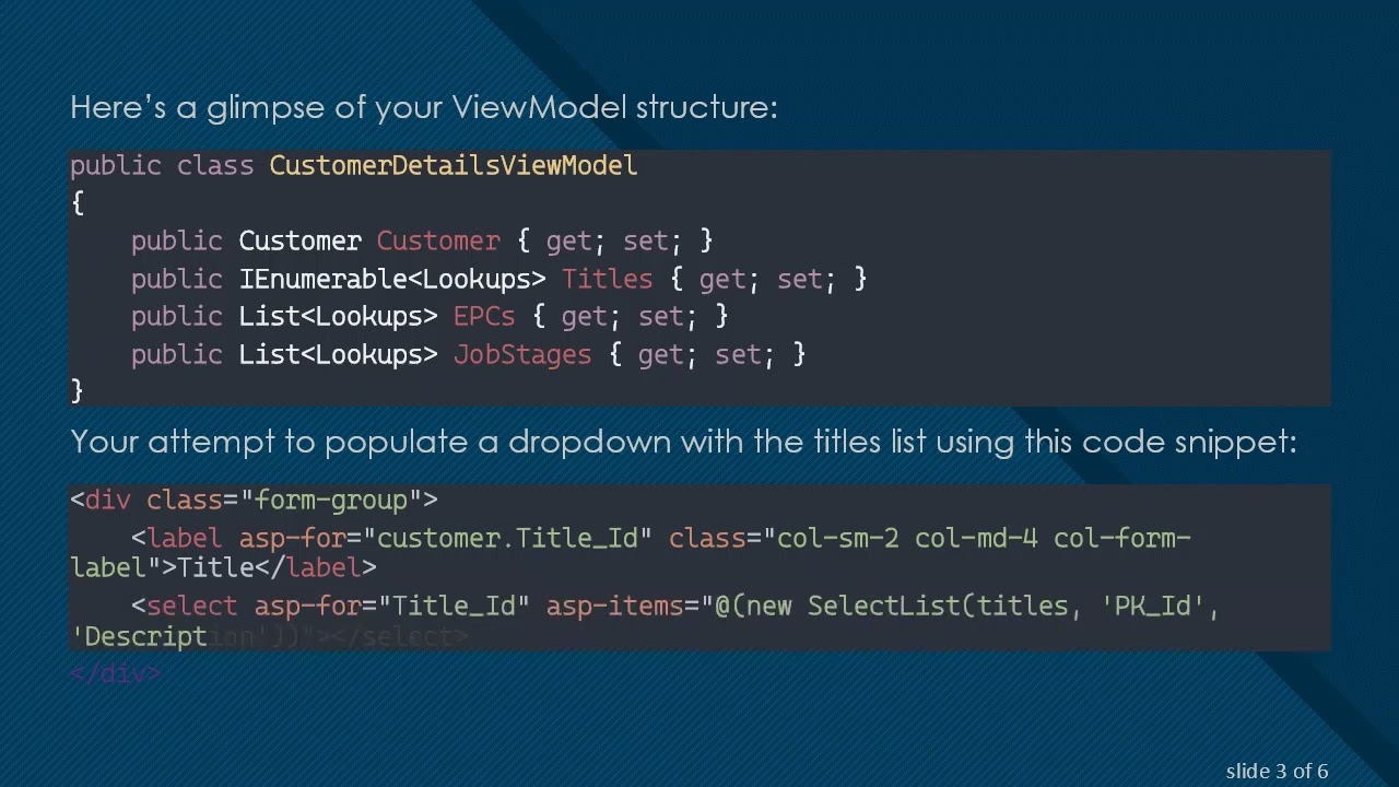 Resolving the Issue with Accessing a ViewModel for a Select Control in ASP.Net Core MVC