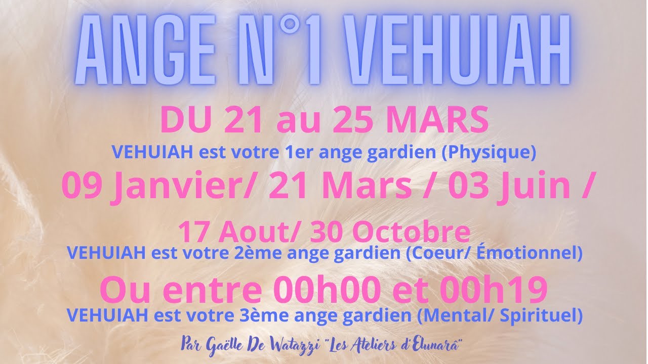 ✨️Ange n°1 VEHUIAH présentation, description et symbolismes des anges gardiens Du 21 au 25 Mars