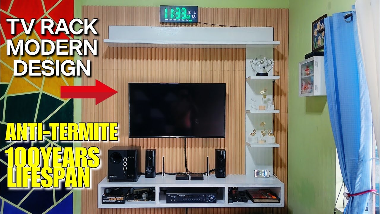HOW TO MAKE TV RACK WALL MOUNTED WITH WPC FLUTED CLADDING - YouTube