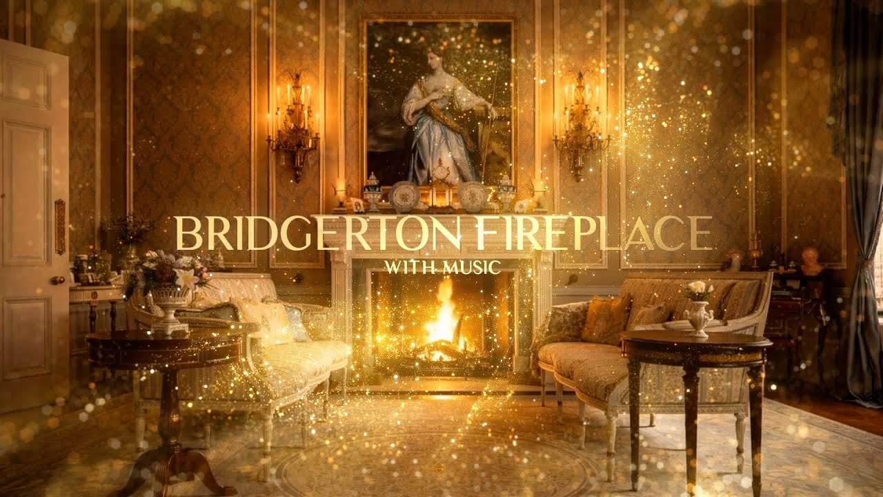 Bridgerton Living Room Ambience | Cozy Regency Fireplace with Soft Background Music