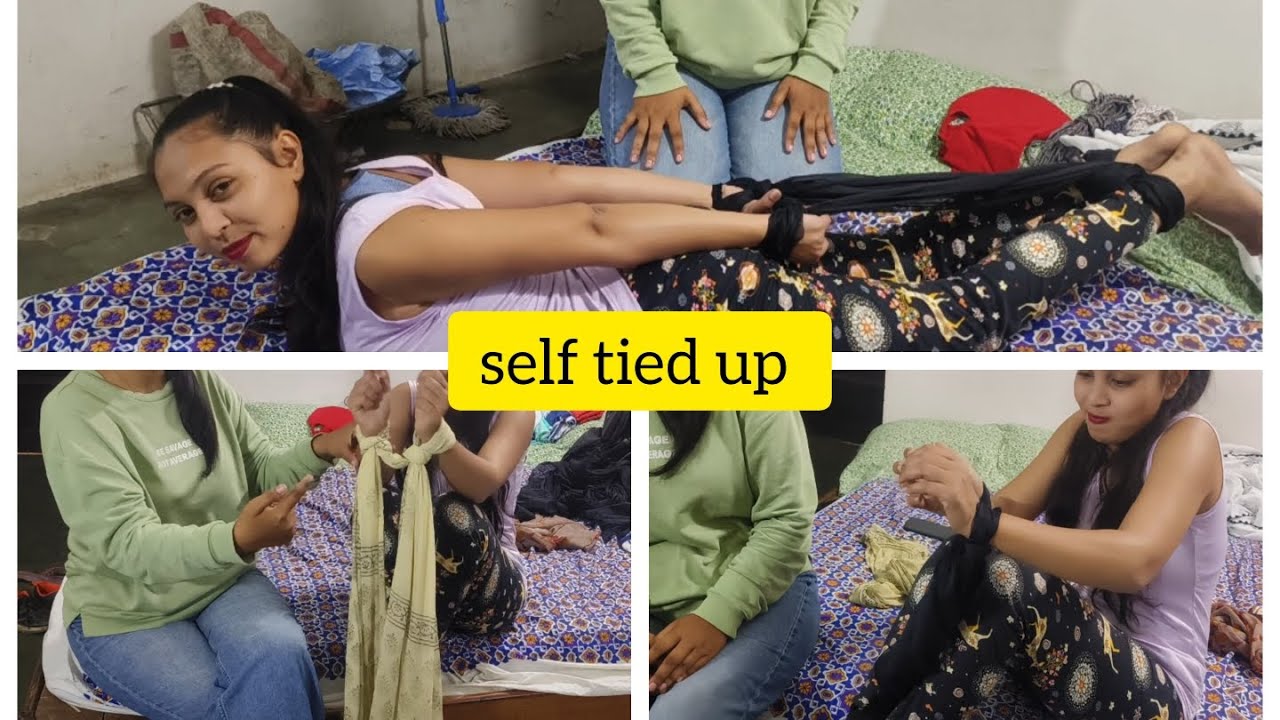 self tied up challenge and tutorial by cute girls#challngevideo #tutorial #hogtie #funny 