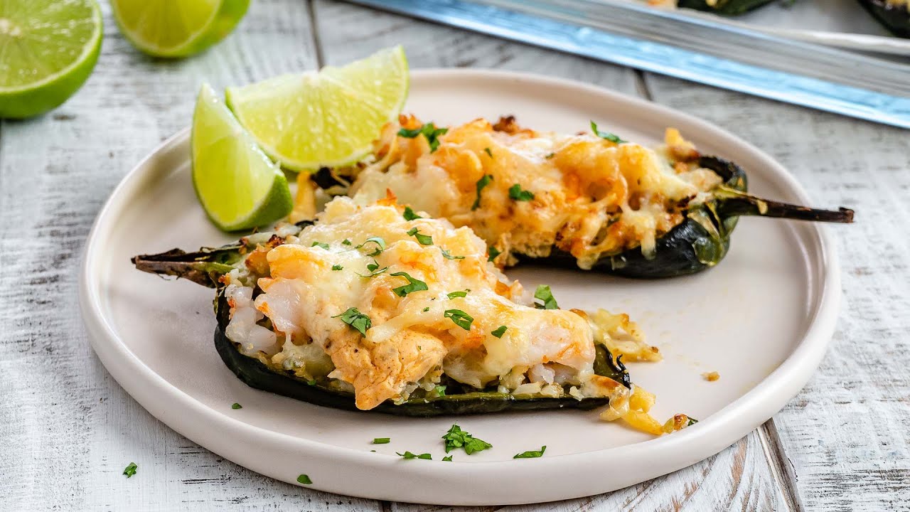 Keto Cilantro Lime Shrimp Stuffed Poblano Peppers YouTube