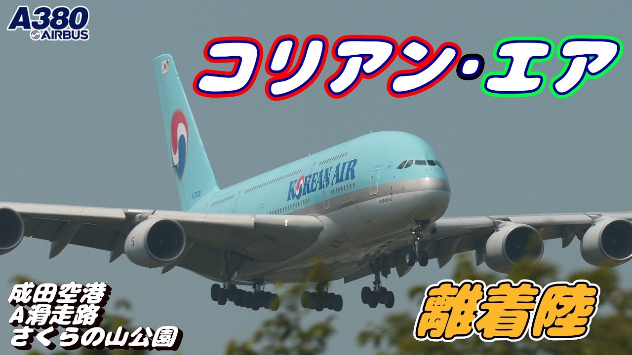 4K】成田空港 さくらの山公園 コリアンエア超巨大旅客機エアバスA380