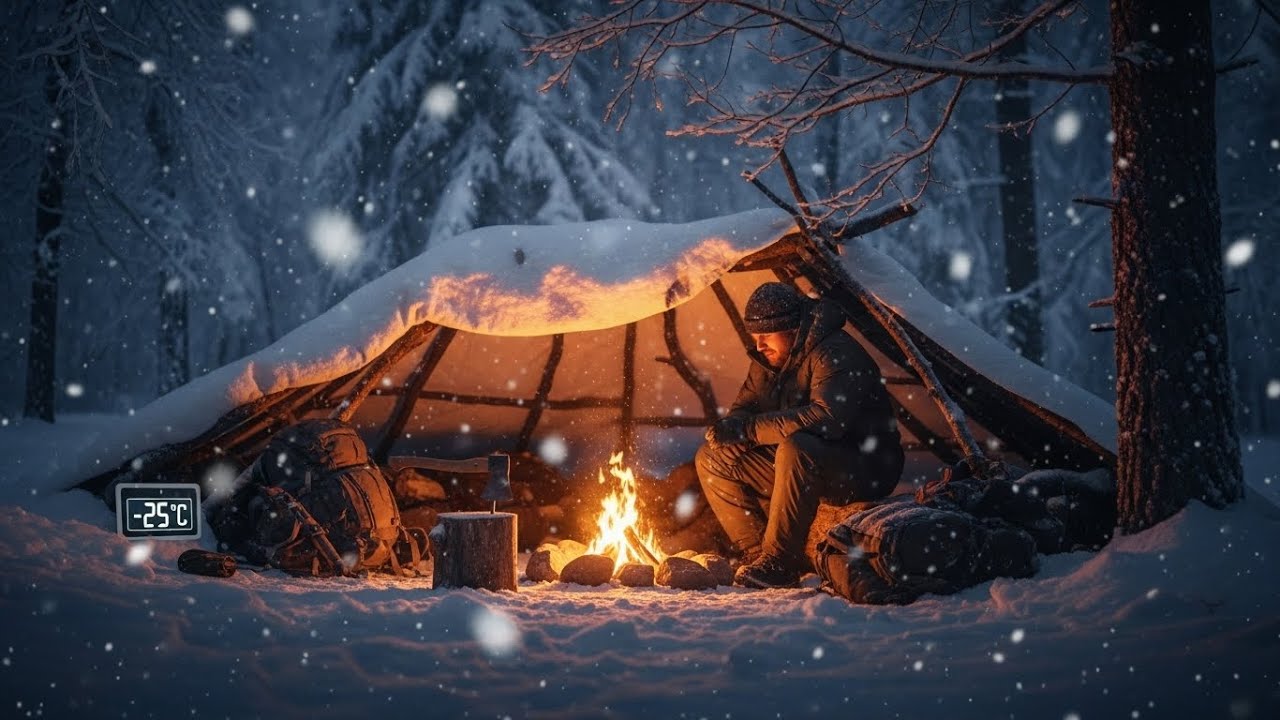 ALONE in -25°C ❄ Solo Winter Survival in Frozen Forest | Fire Making & Cooking Meat (No Tent)