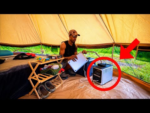 Camping With A Portable Solar Generator + Cooking Steak !! | DynessPower
