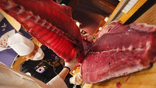 얼리지 않은 생 참치 통 해체쇼! 기름기 가득한 참치 머리 해체까지 참치 코스 / Giant Tuna filleting Cutting Show / Korea Sea Food