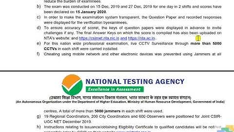 CSIR-UGC NET December, 2019 HIGHLIGHTS.