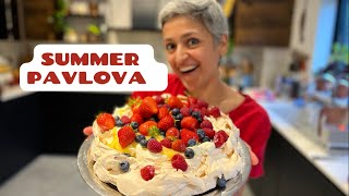 STUNNING SUMMER PAVLOVA | Vanilla meringue with lemon curd and summer berries | Food with Chetna