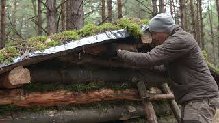 Log cabin building, Solo bushcraft modern, shelter for winter