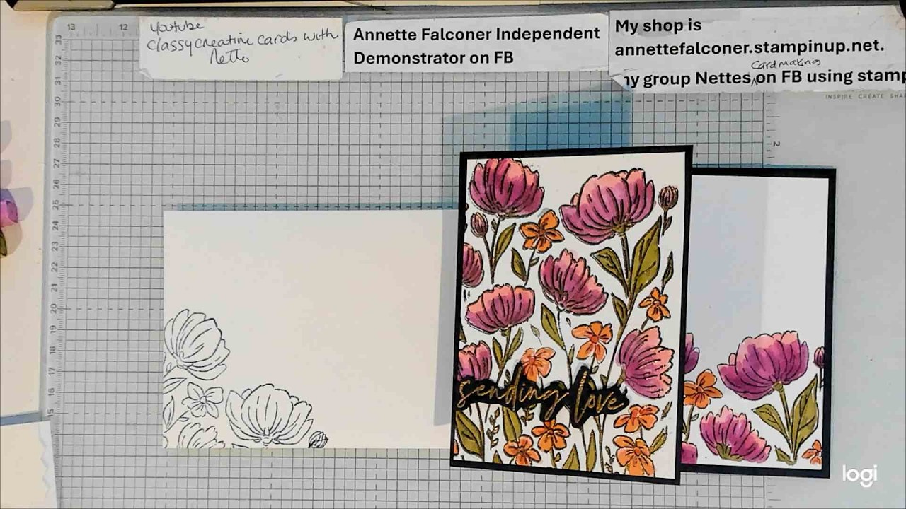 Flower Fair stamps meet Gold Embossing  on Secret Sea  funfold card