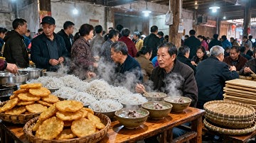 中國福建古城美食，做法獨特的客家美食簸箕粄，水汆肉非常鮮美，粉乾館只收現金，傳統麥芽糖手工拉伸，傳統福州永泰蔥餅香噴噴