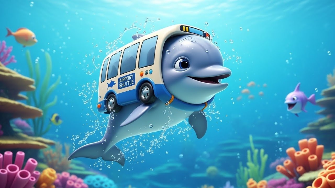 Airport Shuttle Baby Dolphin 🐬🚐✨ | Fantasy Song for Kids | Learn Colors and Ocean Light Magic