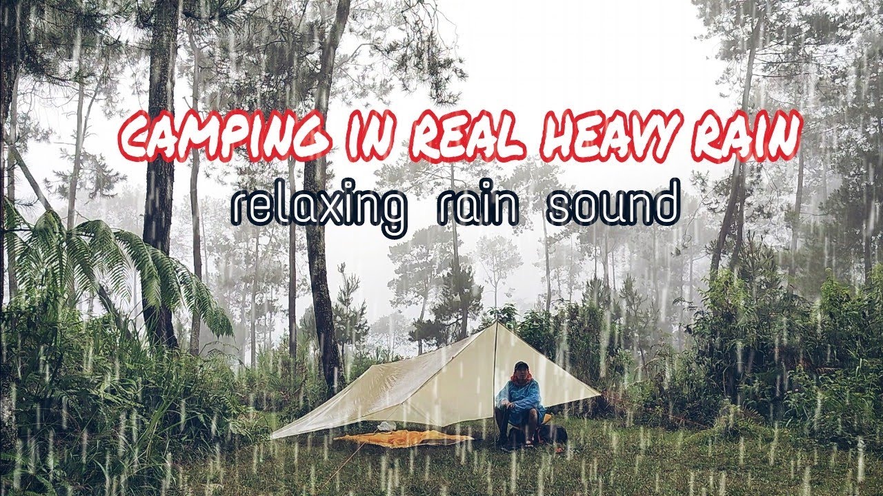 SOLO CAMPING IN REAL HEAVY RAIN , RELAXING SOUND OFF REALLY HEAVY RAIN ...