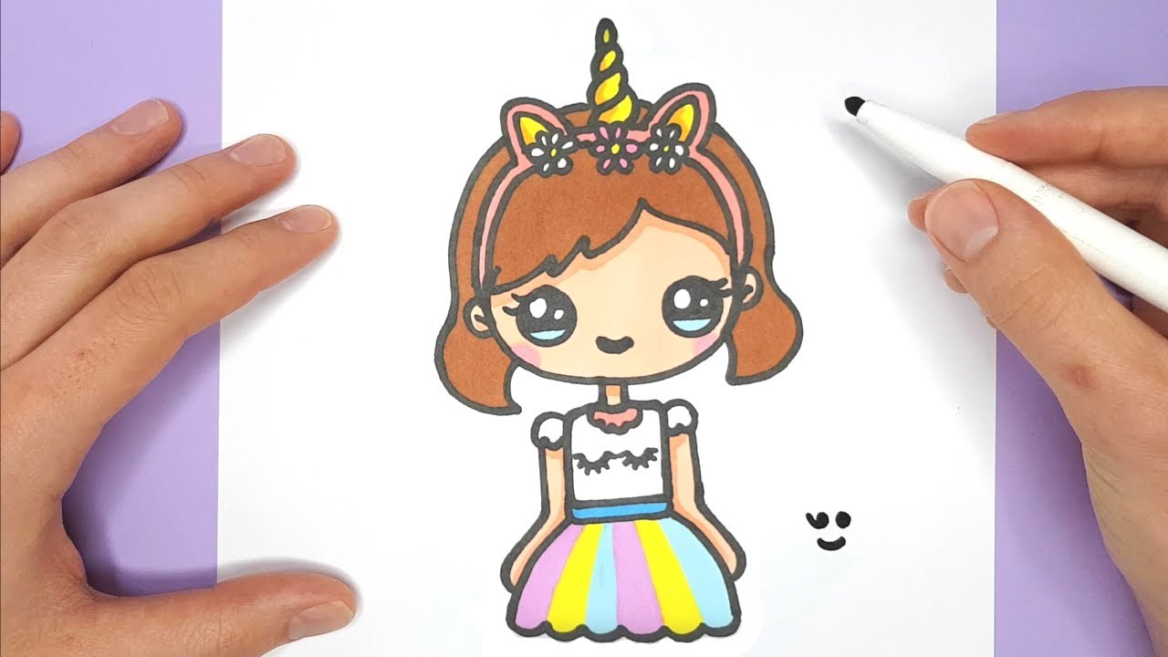 How To Draw A Cute Unicorn Girl Super Easy Happy Drawings Unicorn Youtube