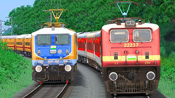 WAP4 UTKRISHT vs WAP7 LHB TRAIN RACE | BUMPY RAILROAD | Train Simulator | Railwork | NTG GAMING