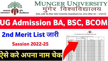 Munger University 2nd Merit List 2022।।Munger University Part 1 Ug second Merit List 2022 Download