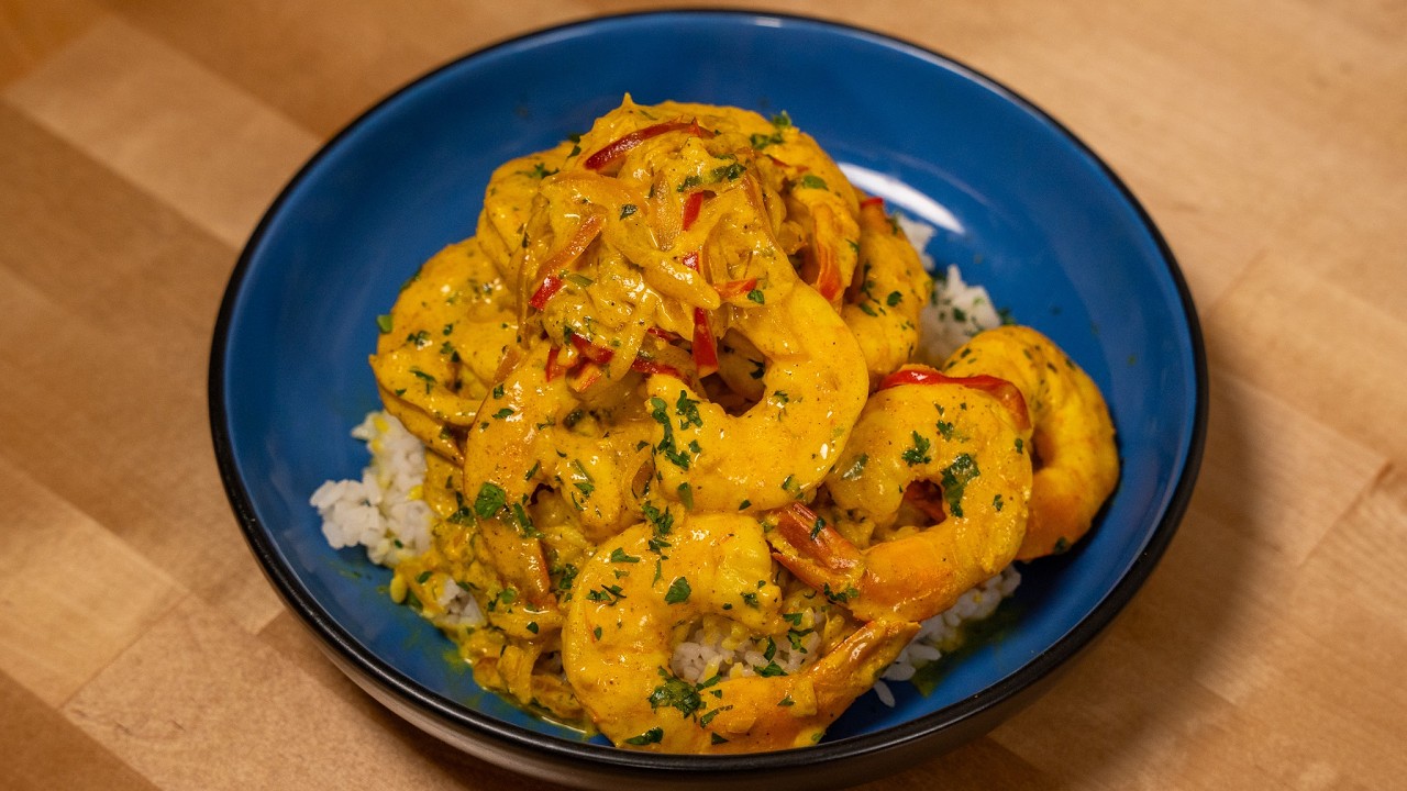 Camarones al curry con coco (Estilo Caribeno)