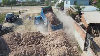 Incredible Starting New Project Fill  Soil Around The House By Dozer HITACHI DX45M Work With Truck