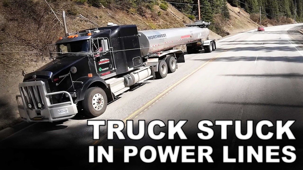 Truck stuck in Downed Power lines - YouTube