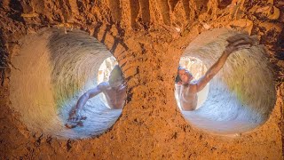 Living In a Modern Secret Tunnel Underground with a Modern Swimming Pool, Jungle Bushcraft Adventure