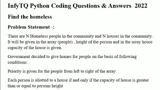 InfyTQ Python Coding Question - *Find the Homeless* & Answer 2022 #infytq #infosys #python #coding