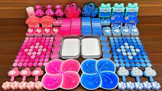 Pink and blue slime mixing ASMR – relaxing glitter clear floam