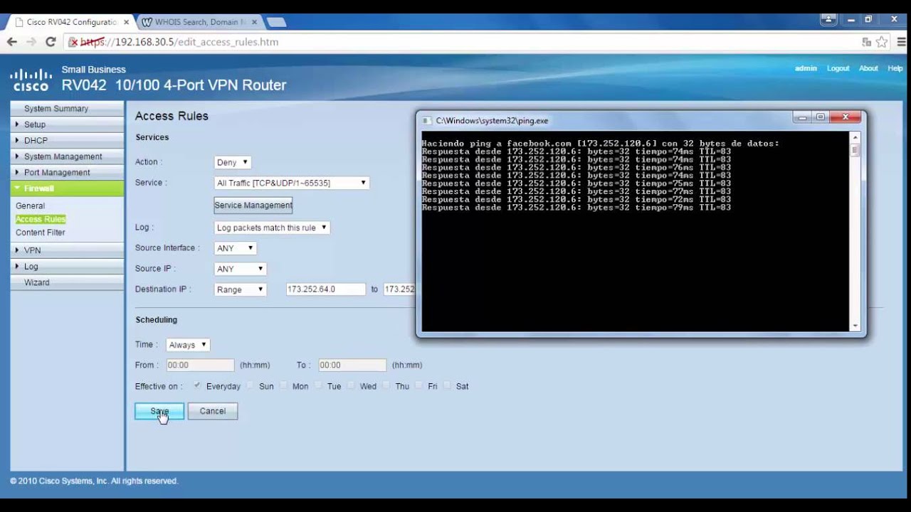 Bloquear o acesso HTTPS para um site específico nos roteadores VPN RV016,  RV042, RV042G e RV082 - Cisco