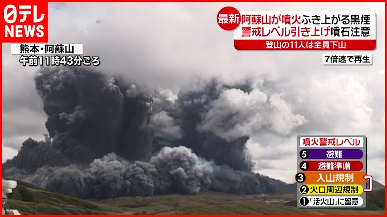 【阿蘇山噴火】「すごい迫力」火口から噴き上がる黒煙
