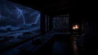 [NO ADS] 💤 SLEEP IN 5 MINUTES 🌧️ Soft Ocean Rain & Distant Thunder 🔥 Warm Glass Cabin for Deep Sleep screenshot 3