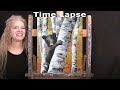 How to Draw and Paint &quot;BEAR CUB AND BIRCH TREES&quot; - Time Lapse - Pallette Knife Acrylic Paint Lesson