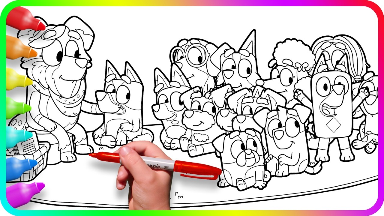 BLUEY Coloring Pages. Do you know How to color Bluey, Coco, Rusty, Indy and other School Friends?