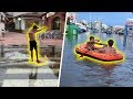 SURFEAMOS Y NAVEGAMOS POR UNA CIUDAD INUNDADA CON UNA BARCA!!