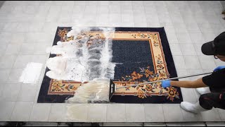 Breath of spring! Washing the Antique Carpet with Colorful Flowers💐 It didn't look dirty but it was👀