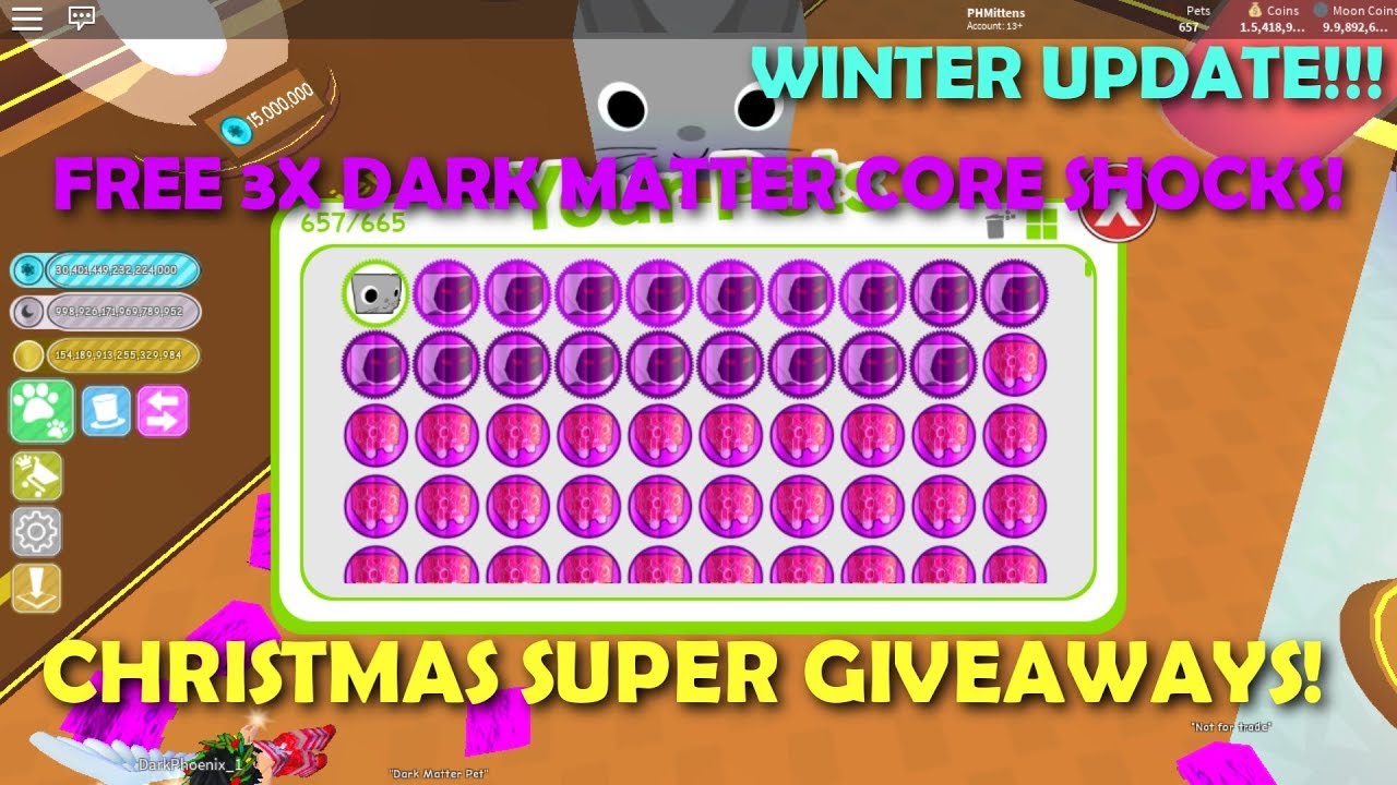 I M Giving Away These All Bunch Of Dark Matter Core Shocks In Winter Update Pet Simulator Youtube - 86 rainbows types and giveaway rainbow mortuus in pet simulator roblox